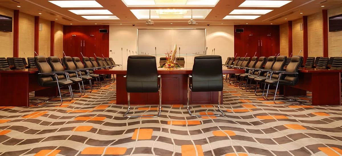 Cleaned carpet and seating in a convention center meeting room