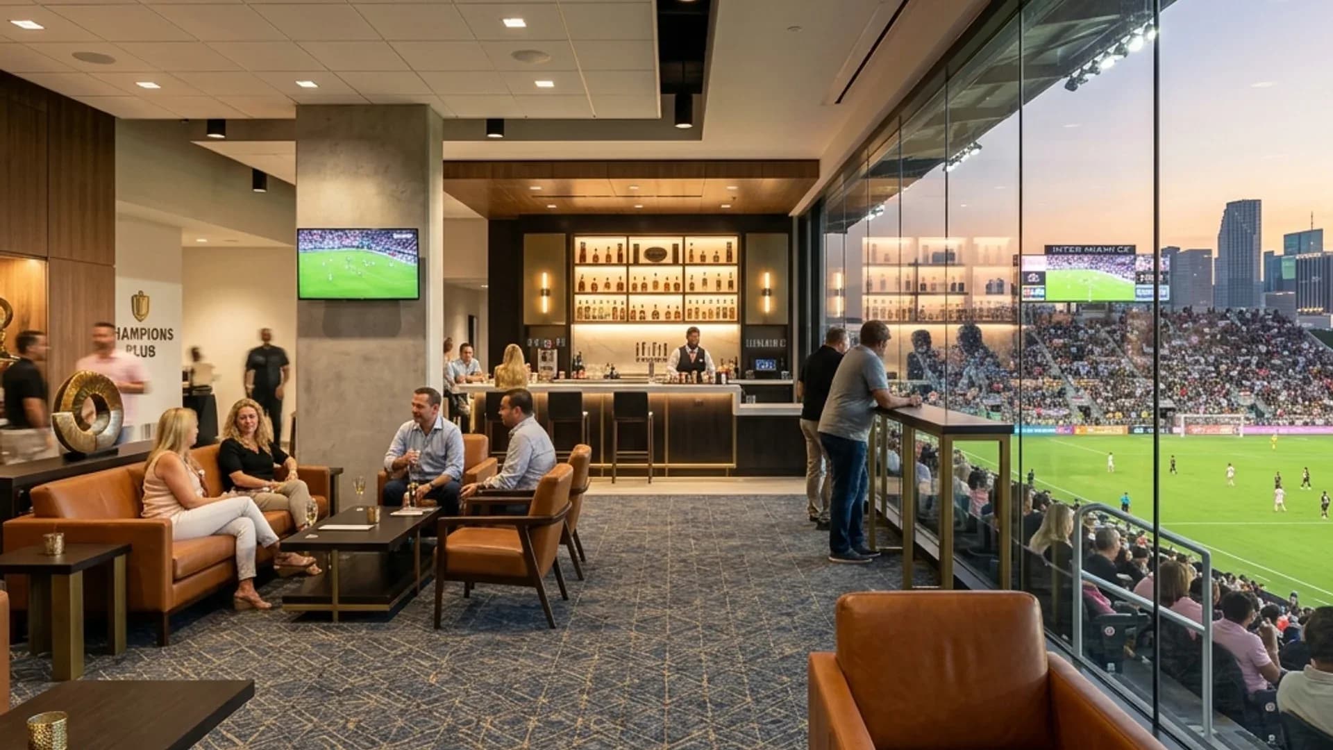 Immaculate carpet in modern sports stadium VIP suite and luxury club lounge